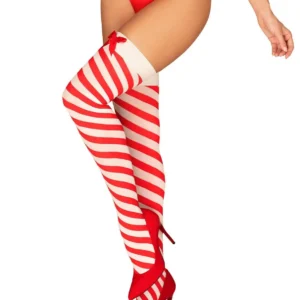Obsessive Kissmas Red and White Striped Thigh-High Stockings S/M