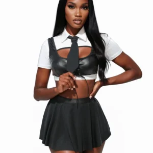 SoftLine Collection Black and White School-Inspired Costume Set with Tie, S/M