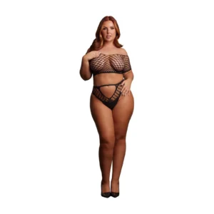 Le Désir Melia Open-Knit Two-Piece Set – Black, Plus Size