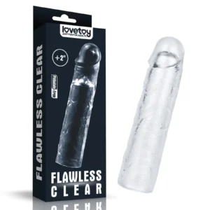 Lovetoy Flawless Clear Penis Sleeve Extender, Add 2 Inches, Transparent TPE