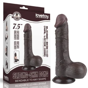 Lovetoy 7.5'' Sliding Skin Dual Layer Dildo Black