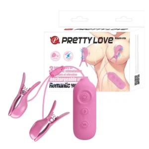 Pretty Love Nipple Clamp with Vibration and Electric Stimulation, 7 Vibration Functions and 3 Shock Modes