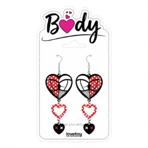 Lovetoy Body Triple Heart Acrylic and Stainless Steel Earrings, 8 cm
