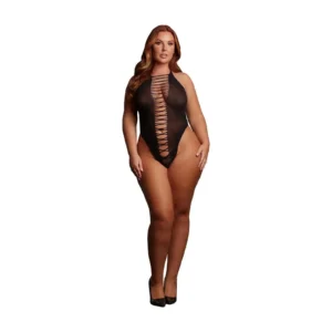Le Désir Jordan Open-Work Plus Size Bodysuit in Black