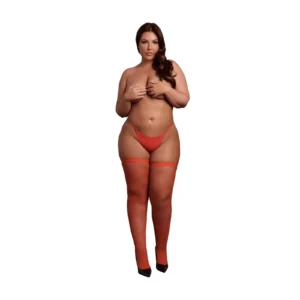 Le Désir Shimmering Thigh-High Stockings Plus Size in Red and Gold