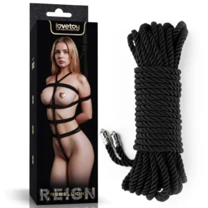 Lovetoy Rebellion Reign Ebony Bondage Rope – 10 m Silk Polyester BDSM Rope