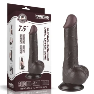 Lovetoy 7.5" Sliding Skin Dual Layer Dong Black