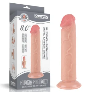 Lovetoy 8'' Sliding Skin Dual Layer Dong Realistic TPE Dildo