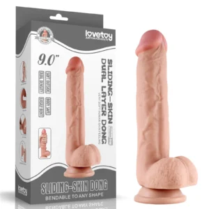 Lovetoy 9.5" Sliding Skin Dual Layer Dong - Realistic TPE Dildo with Suction Cup