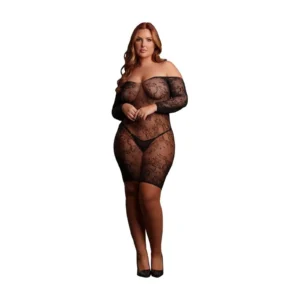 Le Désir Matilda Lace Mini Dress Plus Size in Black