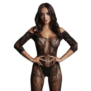 Le Désir Lace Sleeved Bodystocking with Open Crotch - One Size (S-L)