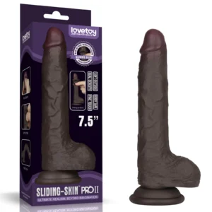 Lovetoy Sliding Skin Pro II Dildo z Silikonu Platynowego, Podwójna Gęstość, Czarny, 19,5 cm