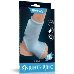 Lovetoy Vibrating Silk Knights Ring with Scrotum Sleeve - Blue