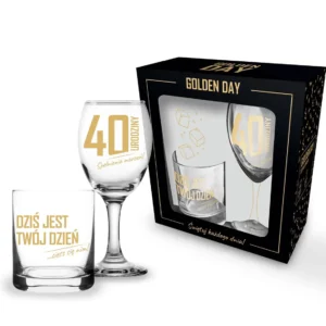 House of Mugs GOLDEN DAY 40th Birthday Glass and Wine Glass Gift Set