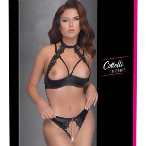 Cottelli LINGERIE Shelf Bra Embroidery Set with Open Bust and Thong