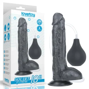 LoveToy 10'' Squirt Extreme Dildo with Suction Cup – Black
