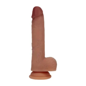 RealRock - Dual Density Silicone Realistic Vibrating Thrusting Dildo with Balls - 7'' / 17.8 cm - Tan