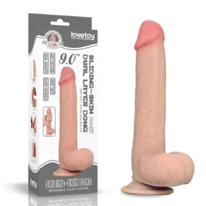 Lovetoy 9'' Sliding Skin Dual Layer Dong – Realistic TPE Dildo