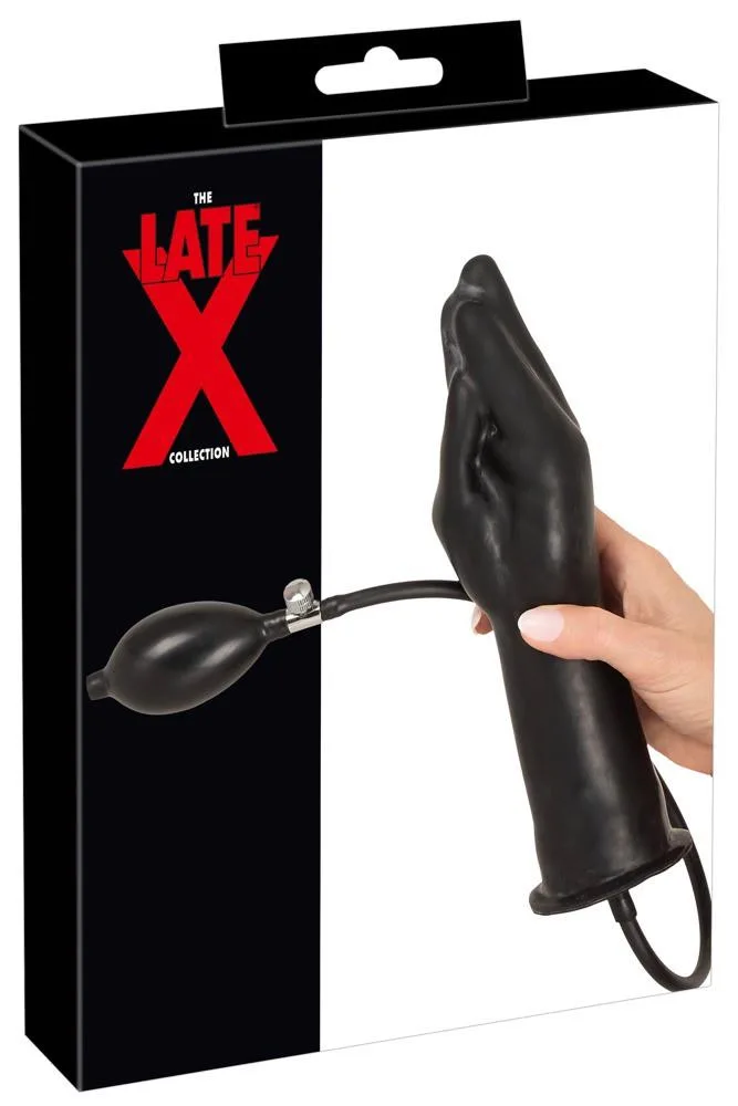 Late X Inflatable Black Latex Hand Dildo