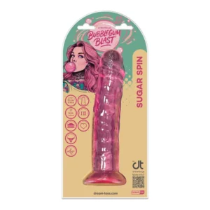 Dreamtoys Sugar Spin Bubblegum Blast Classic Jelly Dildo with Suction Cup, Pink, 8.3 Inch