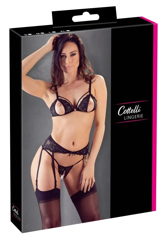 Cottelli LINGERIE Lace Suspender Set XL — Lace Lingerie Set with Suspenders