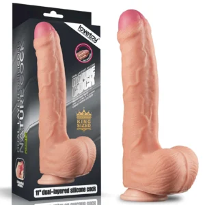 Lovetoy 11" Dual-Layer Platinum Silicone Dildo with Suction Cup