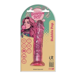 Dreamtoys Bubblegum Blast Bubble Pop Pink Classic Jelly Dildo with Suction Cup, 7.1 Inch