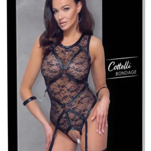 Cottelli BONDAGE — Black Lace Bodysuit with Open Crotch, Size M