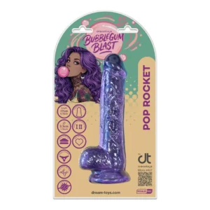 Dreamtoys Bubblegum Blast Pop Rocket Classic Jelly Dildo – Purple, 6.7 in