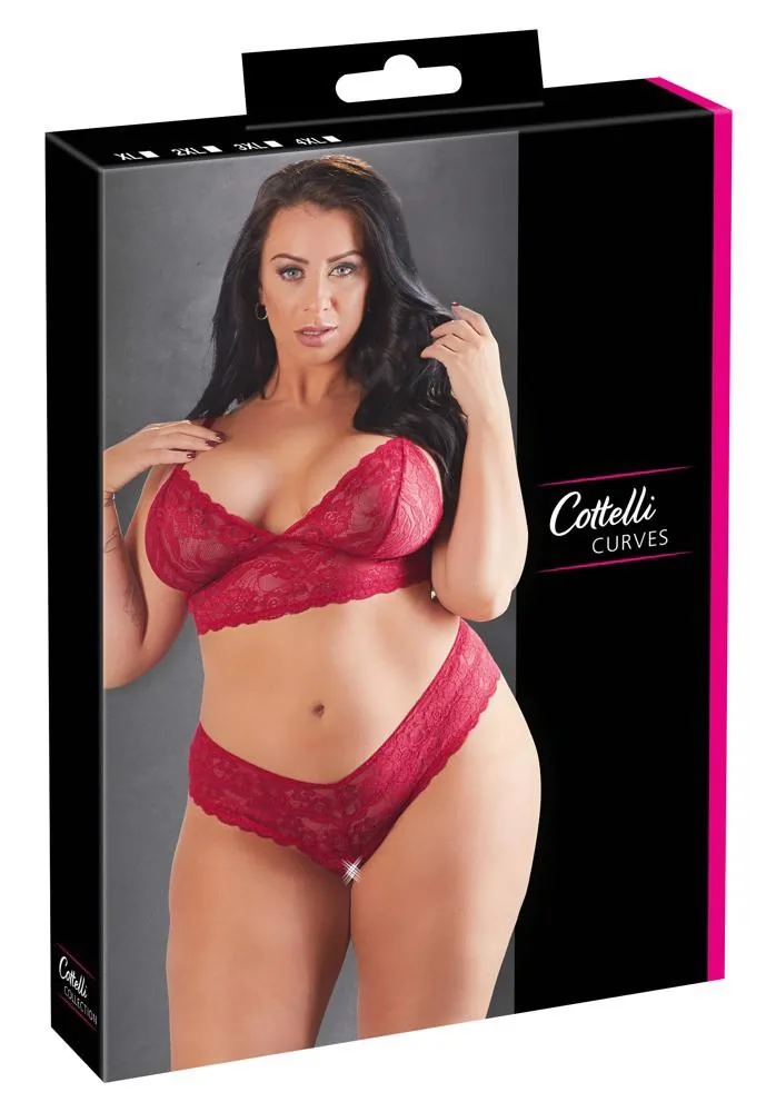 Cottelli CURVES Lingerie Set with Red Lace Bra and Panties XL