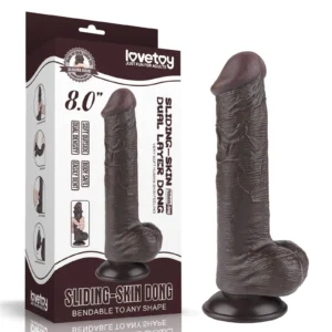 Lovetoy 8'' Sliding Skin Dual Layer Dong Black