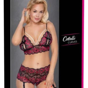 Cottelli CURVES Lingerie Set with Open Bra and Suspender Belt XL/2XL
