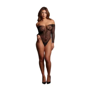 Le Désir Matilda Lace Bodysuit with Long Sleeves, Black