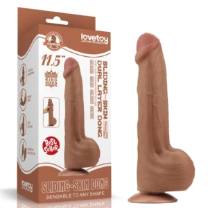 Lovetoy King Sized 11.5" Sliding Skin Dual Layer Dildo in Brown