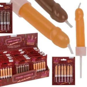 Zestaw 6 świeczek w kształcie penisów z plastikowymi podstawkami Grajmy razem