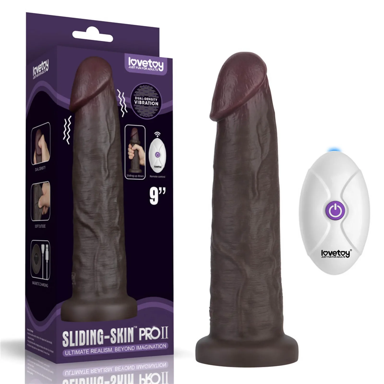 Lovetoy Sliding Skin Pro II 9" Vibrating Dual Layer Silicone Dong