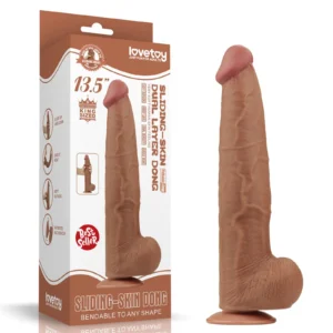 Lovetoy 13.5" King Sized Sliding Skin Dual Layer Dong Brown