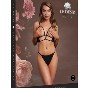 Le Désir Open Cup Triangle Lace Bra with Adjustable Sliders – One Size, Black