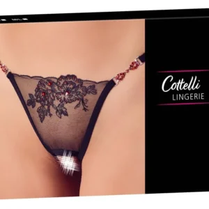 Cottelli LINGERIE String Red Gemstones S/M — Red Thong with Open Gusset