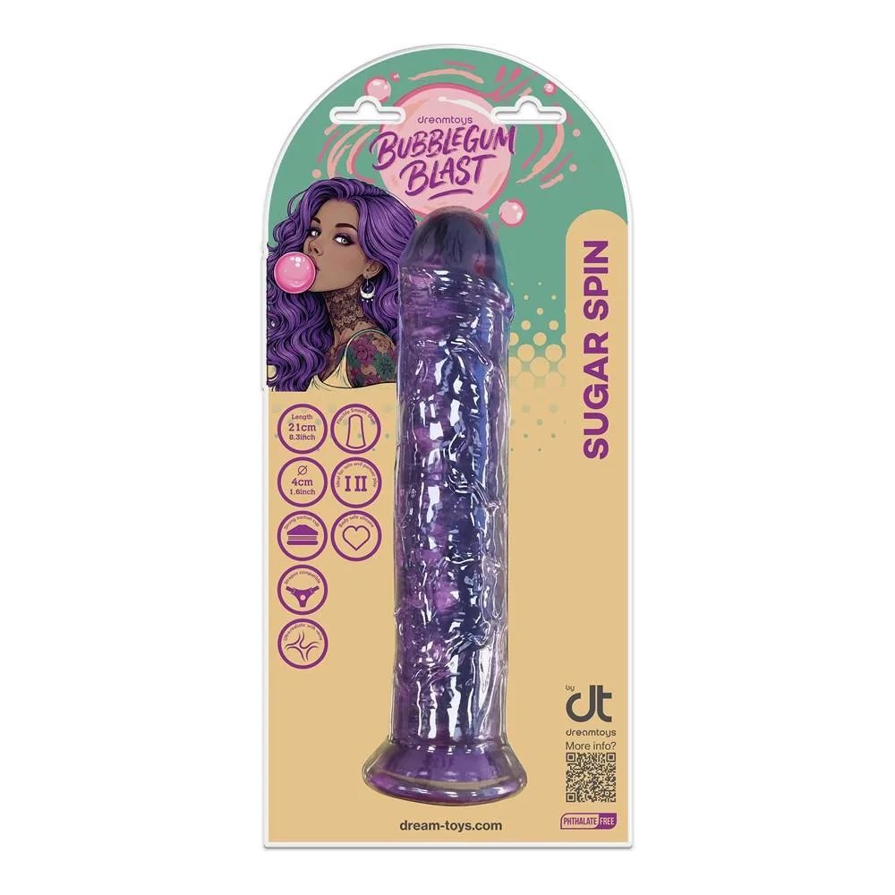 Dreamtoys Sugar Spin Bubblegum Blast Purple Classic Jelly Dildo with Suction Base