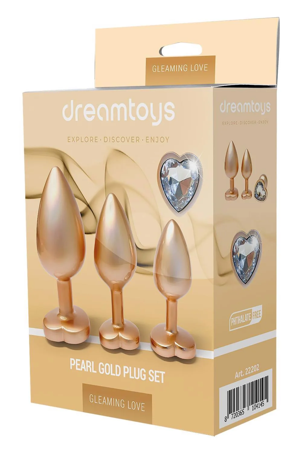 Dream Toys Gleaming Love Matte Gold anal plug set, 3 sizes