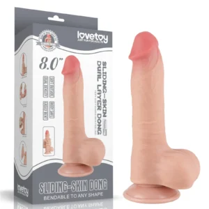 Lovetoy 8'' Sliding Skin Dual Layer Dong Flesh – Realistic Dual-Layer TPE Dildo with Suction Cup