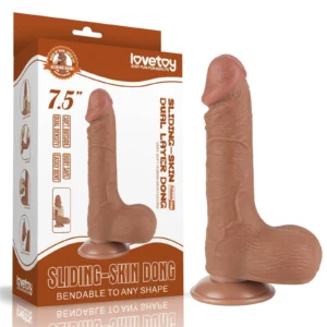 Lovetoy 7.5-inch Sliding Skin Dual-Layer Realistic Dildo – Brown