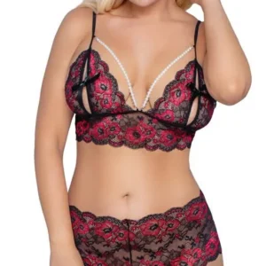 Cottelli CURVES Lingerie Set with Open Bra and Suspender Belt XL/2XL