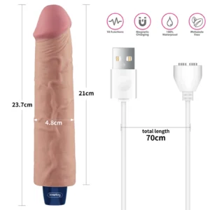 Lovetoy 9.5" Real Softee TPE Vibrating Dildo with Rechargeable USB (Flesh)
