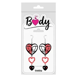 Lovetoy Body Triple Heart Acrylic and Stainless Steel Earrings, 8 cm