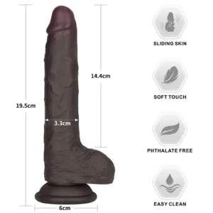 Lovetoy Sliding Skin Pro II Dildo z Silikonu Platynowego, Podwójna Gęstość, Czarny, 19,5 cm