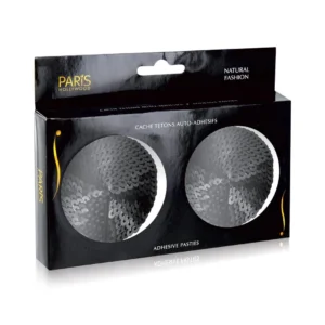 Paris Hollywood Round Black Nipple Covers with Glitter and Pom-Pom