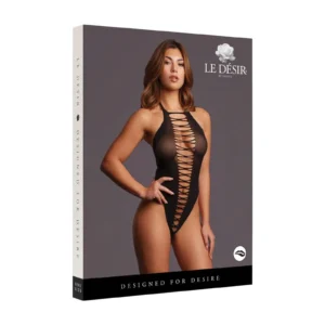 Le Désir Jordan Open-Work Halterneck Bodysuit – One Size, Black
