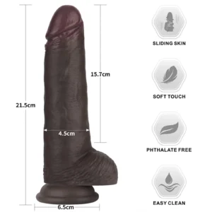 Lovetoy Sliding Skin Pro II Dual Density Silicone Dildo 21.5 cm Black